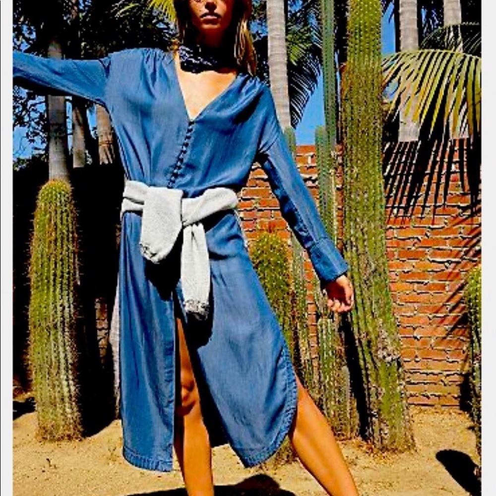 Free People Romantic Denim Shirtdress Blue